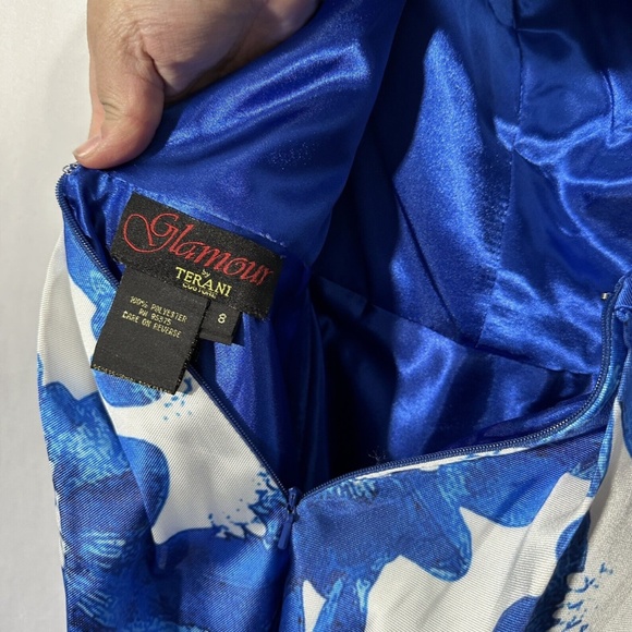 NEW $220 Glamour by Terani Couture [ 8 ] Floral Open Back Mini‎ Dress Blue - Picture 13 of 15